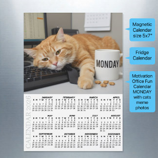 Office Cat Fridge Calendar 2026, Monday Motivation Magnetkarte