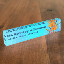 Office Desk Name Plate Aqua Bird of Paradise