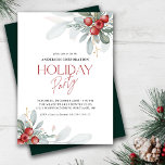 Office Holiday Party Elegante Winter Grüne Einladung<br><div class="desc">Klassische Feiertagsveranstaltung mit elegantem Wintergarten und Beeren. Das Design ist mit einem handgeschriebenen Text in roter Schrift versehen.</div>