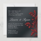 Office Party Sparkle Leaf Red Black Einladung (Rückseite)