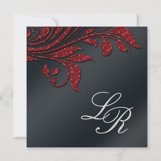 Office Party Sparkle Leaf Red Black Einladung (Vorderseite)