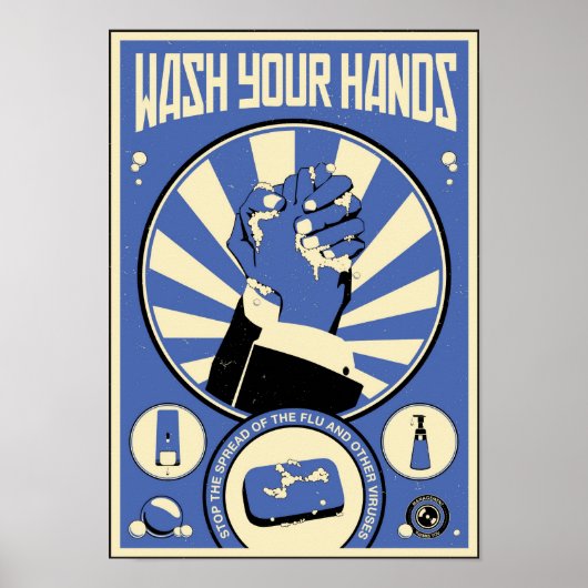 Office-Propaganda: Hände waschen (blau) Poster (Vorne)