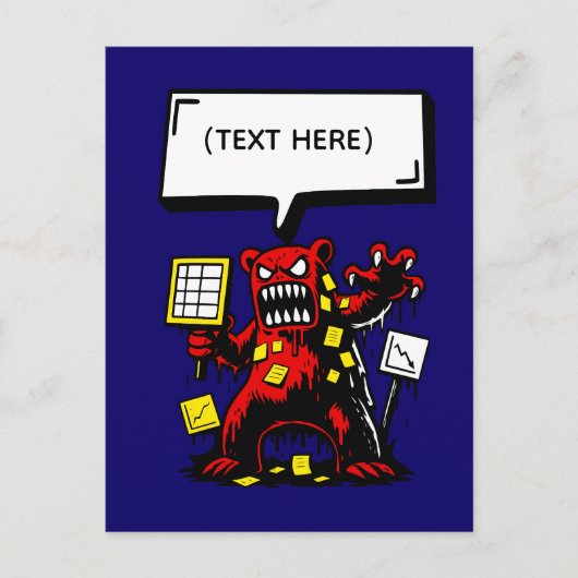 Office Rage Bear - Anpassbarer Text Postkarte (Vorderseite)