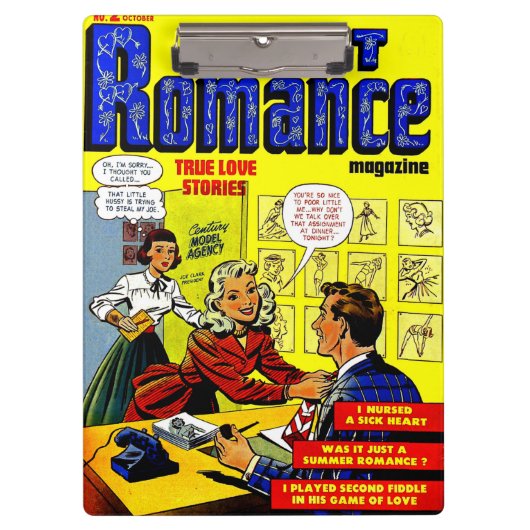 Office Romance Lady in Red Vintag Comic Klemmbrett (Vorderseite)