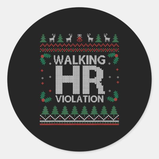 Office Ugly Christmas Funny Walking Hr Violation W Runder Aufkleber (Vorderseite)