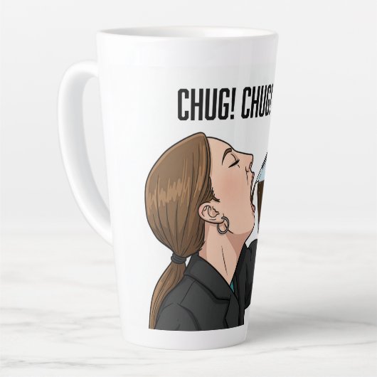 Office Woman Chugging Coffee From Pot Humor Milchtasse (Linke Ecke)