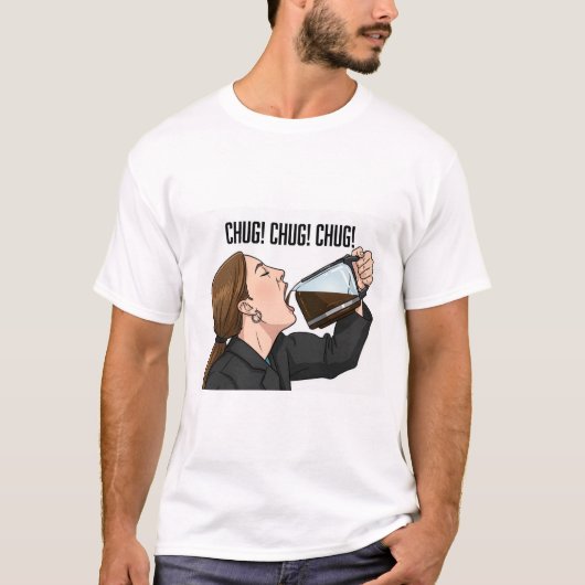 Office Woman Chugging Coffee From Pot Humor T-Shirt (Vorderseite)