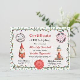 Official North Pole Elf Adoption Certificate  Einladung