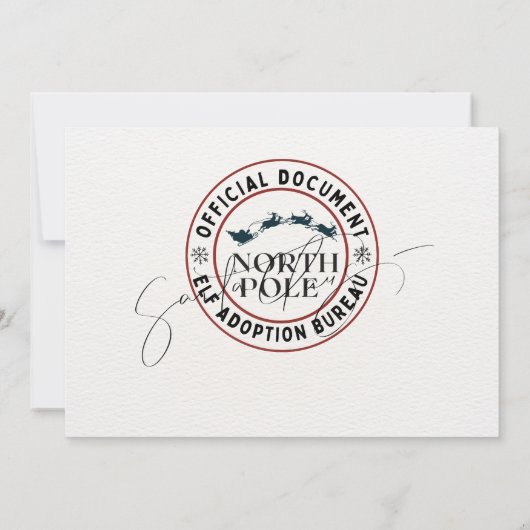 Official North Pole Elf Adoption Certificate  Einladung (Rückseite)