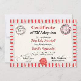 Official North Pole Elf Adoption Certificate  Einladung