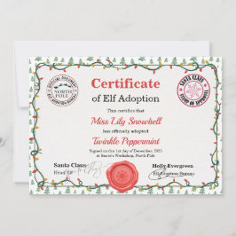Official North Pole Elf Adoption Certificate  Einladung