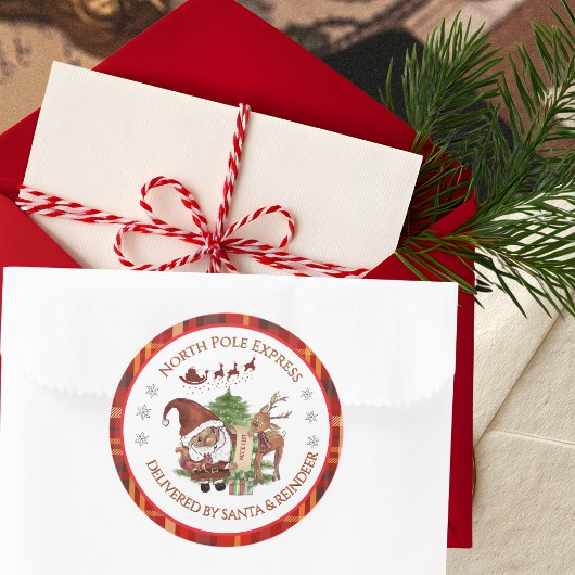 Official North Pole Express Santa Red Plaid Runder Aufkleber