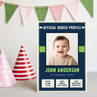 Official Rookie Profile Football First Birthday Einladung
