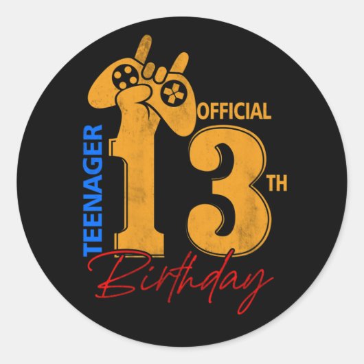 Official Teenager 13 Years Old 13th Birthday Gamer Runder Aufkleber (Vorderseite)