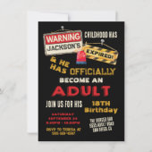 Officially an Adult Warning turning 18 Birthday Einladung (Vorderseite)