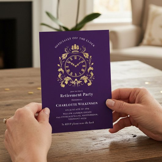 Officially Off The Clock Gold Scroll Retirement  Einladung