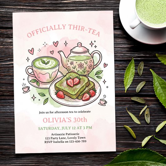 Officially Thir-tea Matcha Birthday Brunch Tea Einladung
