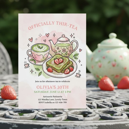 Officially Thir-Tea Matcha Tea Party 30th Birthday Einladung