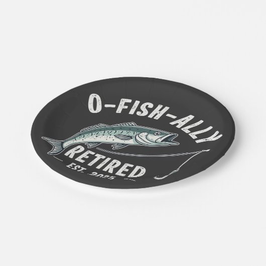 Offishally Ruhestand 2025 Fisher Vater Ruhestand Pappteller (Schrägansicht)