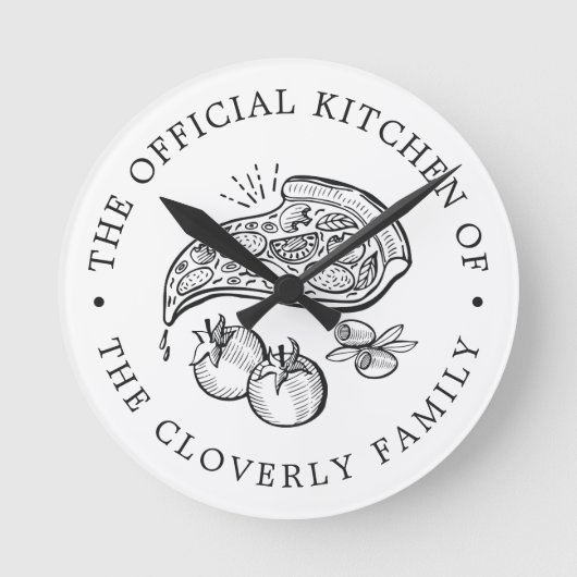 Offizial Kitchen Pizza Themed | Runde Wanduhr (Vorderseite)