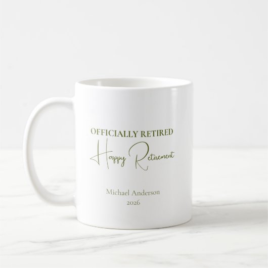 Offiziell im Ruhestand Ruhestandsgeschenk Kaffeetasse (Links)