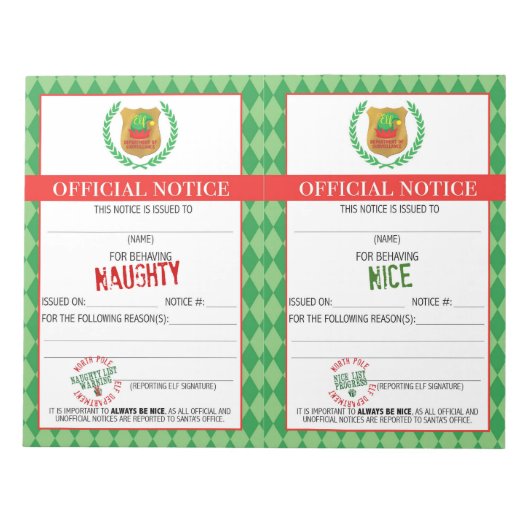 Offizielle Elf Naughty und Nice Notice Notizblock (Vorderseite)