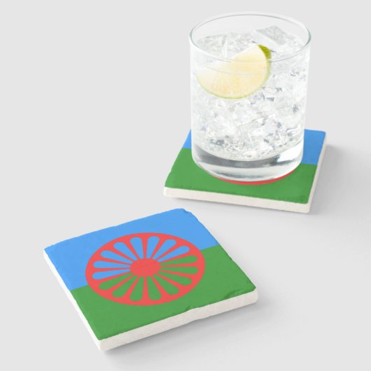 Offizielle Romany-Sinti und Romaflagge Steinuntersetzer (Seitenansicht)