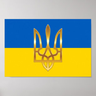 Offizielle ukrainische Flagge Trident Symbol Poste Poster