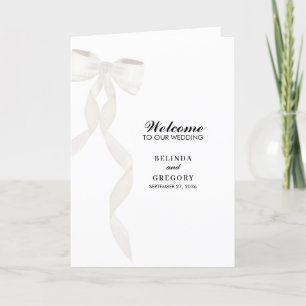 Offizielle White Bow Ribbon Wedding Order of Servi Programm