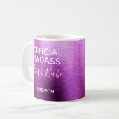 Offizieller Badass Boss Babe Metallic-Lila Name Kaffeetasse (Vorderseite Links)