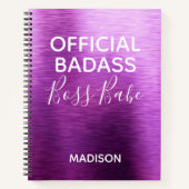 Offizieller Badass Boss Babe Metallic-Lila Name Notizblock (Vorderseite)