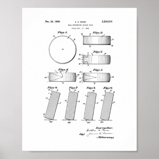 Offizieller NHL Puck 1942-1960 Patent Poster (Vorne)