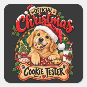 Offizieller Weihnachtsplätzchentester Golden Retri Quadratischer Aufkleber