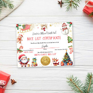 Offizielles Nice-List-Zertifikat von Santa