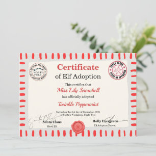 Offizielles Nordpol-Elfen-Adoptionszertifikat  Einladung