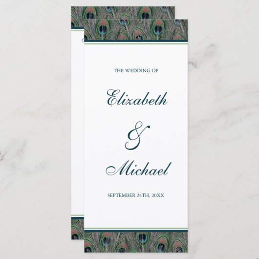 Offizielles Pfauenfeathers-Hochzeitsprogramm Programm (Vorne/Hinten)