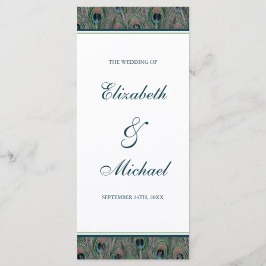 Offizielles Pfauenfeathers-Hochzeitsprogramm Programm (Vorderseite)