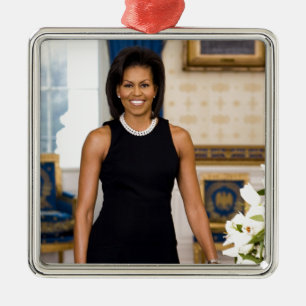 Offizielles Porträt erster Dame Michelle Obama Silbernes Ornament