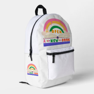 Öffnen eines neuen Buches Bedruckter Rucksack