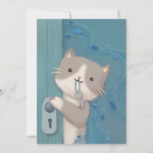 Öffnen: Katze mit Schlüssel Einladung (Vorderseite)