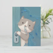 Öffnen: Katze mit Schlüssel Einladung (Stehend Vorderseite)