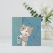 Öffnen: Katze mit Schlüssel Einladung (Stehend Vorderseite)