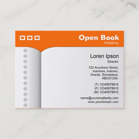 Öffnen Sie Buch - orange FF6600 Visitenkarte (Vorderseite)