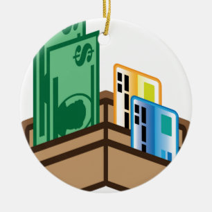 Öffnen Sie Geldbörsen-Ikonenrechnungen und -kart Keramikornament