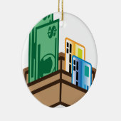 Öffnen Sie Geldbörsen-Ikonenrechnungen und -karten Keramikornament (Rechts)