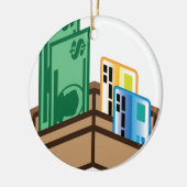 Öffnen Sie Geldbörsen-Ikonenrechnungen und -karten Keramikornament (Links)