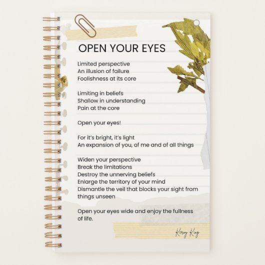 Öffnen Sie Ihre Augen Inspiration Gedicht Gedichte Planer (Vorderseite)