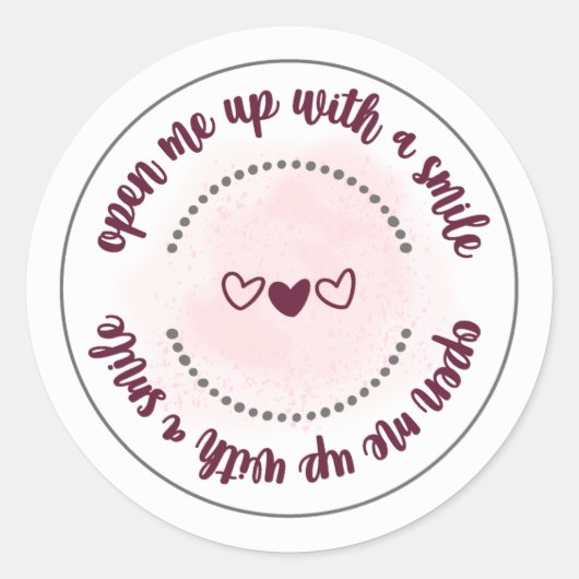 Öffnen Sie mich mit einem Lächelchen. Runder Aufkleber (Vorderseite)