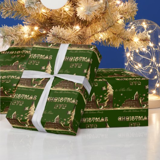 Öffnen Sie nicht bis Weihnachten Eve Gold Green Geschenkpapier (Feiertage)
