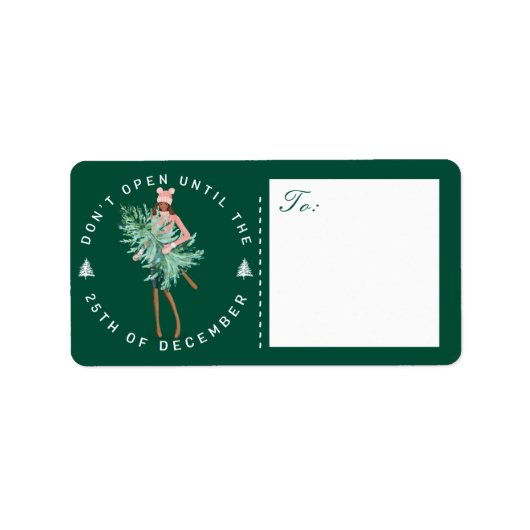 Öffnen Sie nicht bis Weihnachten Mädchenbaum Adressaufkleber (Vorne)